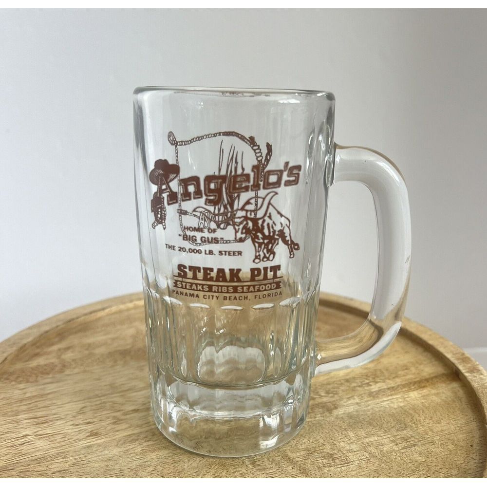 VtgAngelos Steak Pit Beer Mug Panama City Beach 6oz Souvenir Glass Big Gus Stein